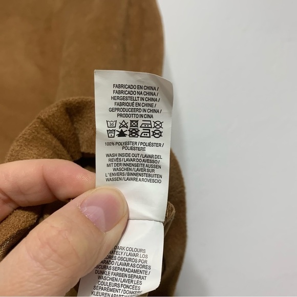 Primark Vegan Tan Brown Suede Leather Mini Skirt Exposed Silver Zipper size 2 - Picture 5 of 7